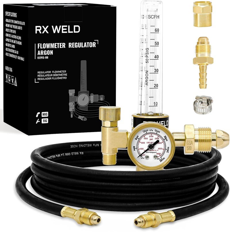 RX WELD Argon Regulator Flowmeter Gas Gauge for Mig Tig Weld with Gas Welding Hose - Image 1