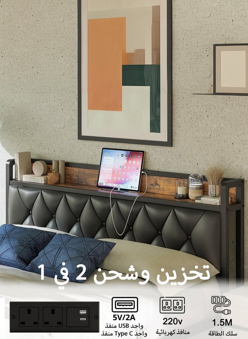 يانارا إطار سرير كوين مع منافذ USB-C وUSB-A وتخزين - شحن سريع للجوالات - هيكل معدني صناعي مقاوم للاهتزاز (مقاس كوين 160×200 سم) - Image 3