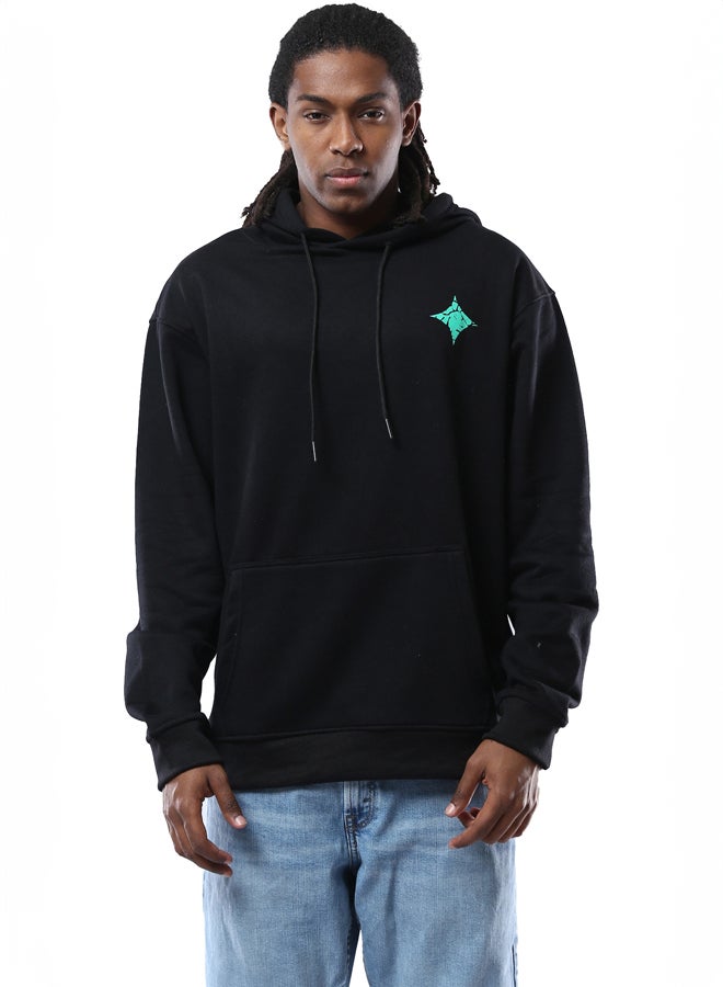 RAVIN Hooded Neck Printed Black Hoodie with Kangaroo Pocket  - Image 1