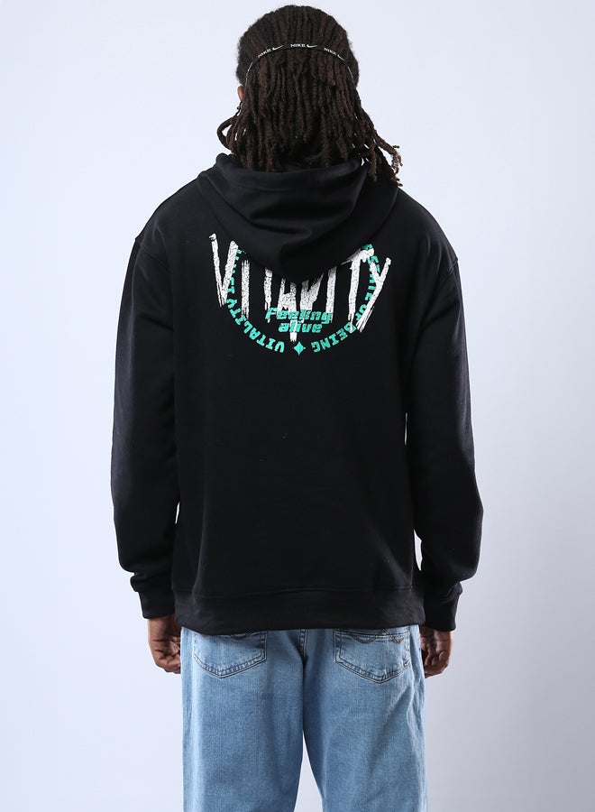 RAVIN Hooded Neck Printed Black Hoodie with Kangaroo Pocket  - Image 3