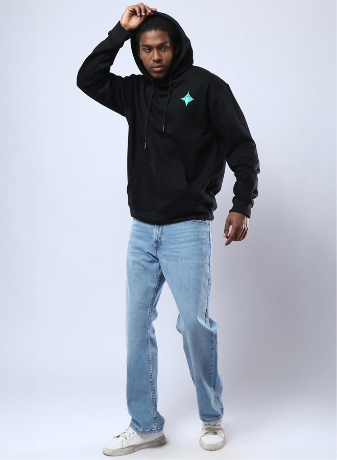 RAVIN Hooded Neck Printed Black Hoodie with Kangaroo Pocket  - Image 5