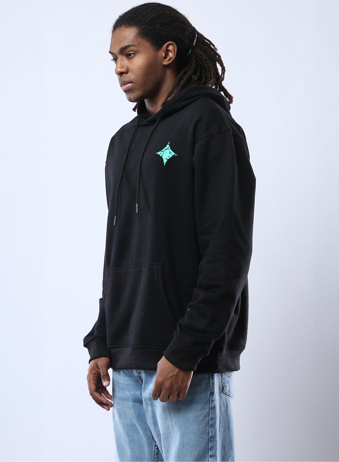 RAVIN Hooded Neck Printed Black Hoodie with Kangaroo Pocket  - Image 2