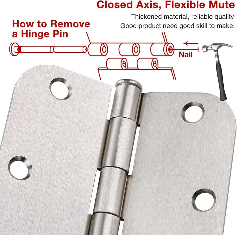 TDCHINGES 18 Pack Nickel Door Hinges Brushed Nickel 3 1/2 Interior Door Hinges Satin Nickel 3.5 Inch with 5/8” Radius Corners 3 ½"x 3 ½" Silver Hardware Controls - Image 2