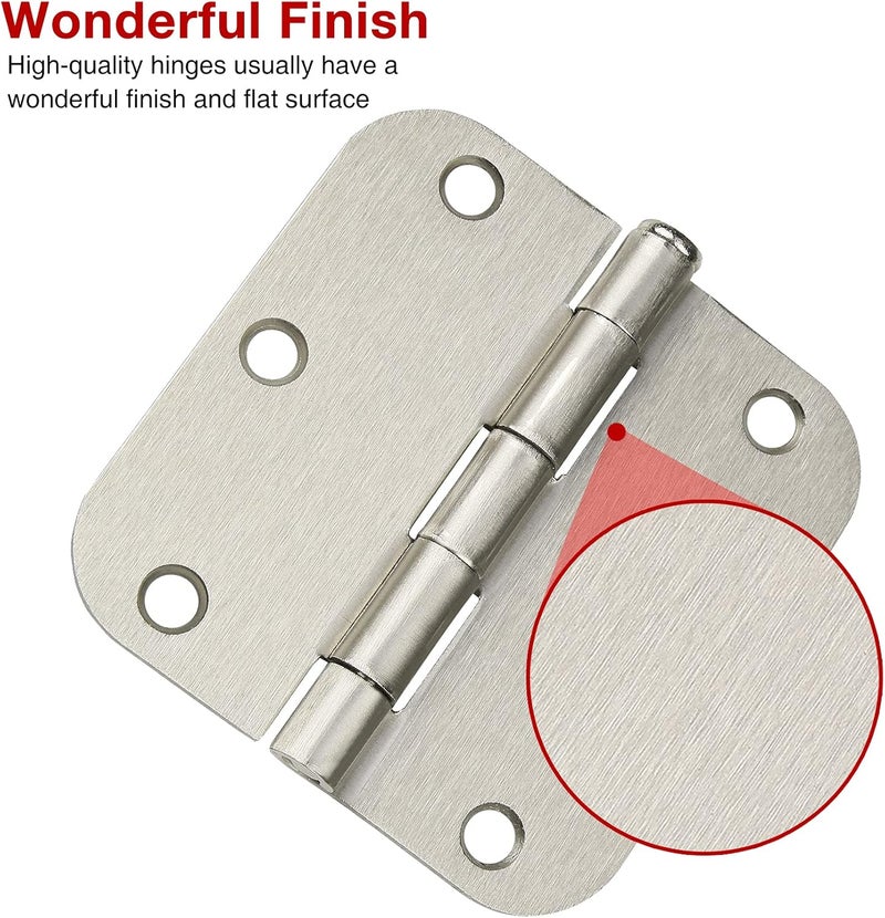 TDCHINGES 18 Pack Nickel Door Hinges Brushed Nickel 3 1/2 Interior Door Hinges Satin Nickel 3.5 Inch with 5/8” Radius Corners 3 ½"x 3 ½" Silver Hardware Controls - Image 4