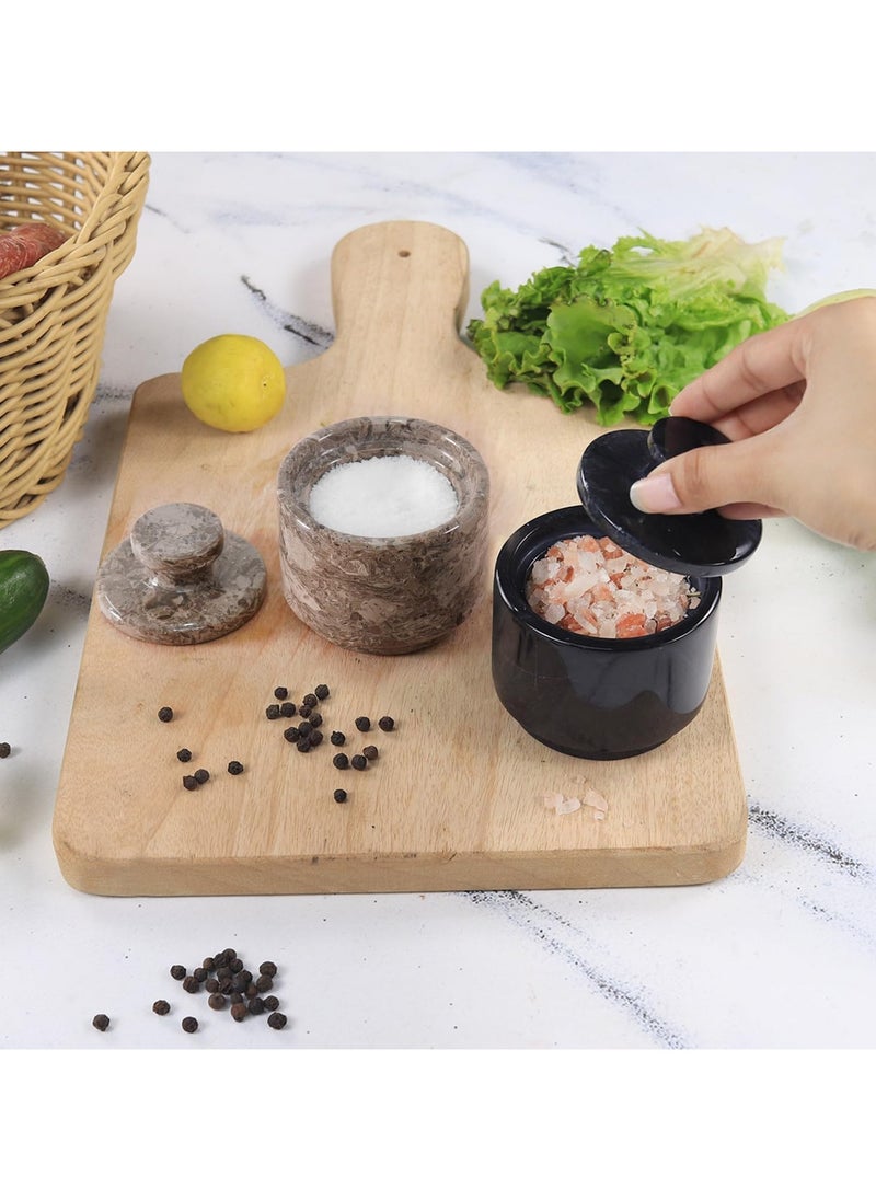 RADICALn Marble Salt Cellar 3" Black & Oceanic Sugar Dispenser with Lid Home Décor, Ideal Sugar & Salt Containers For Kitchen Storage  - Image 2