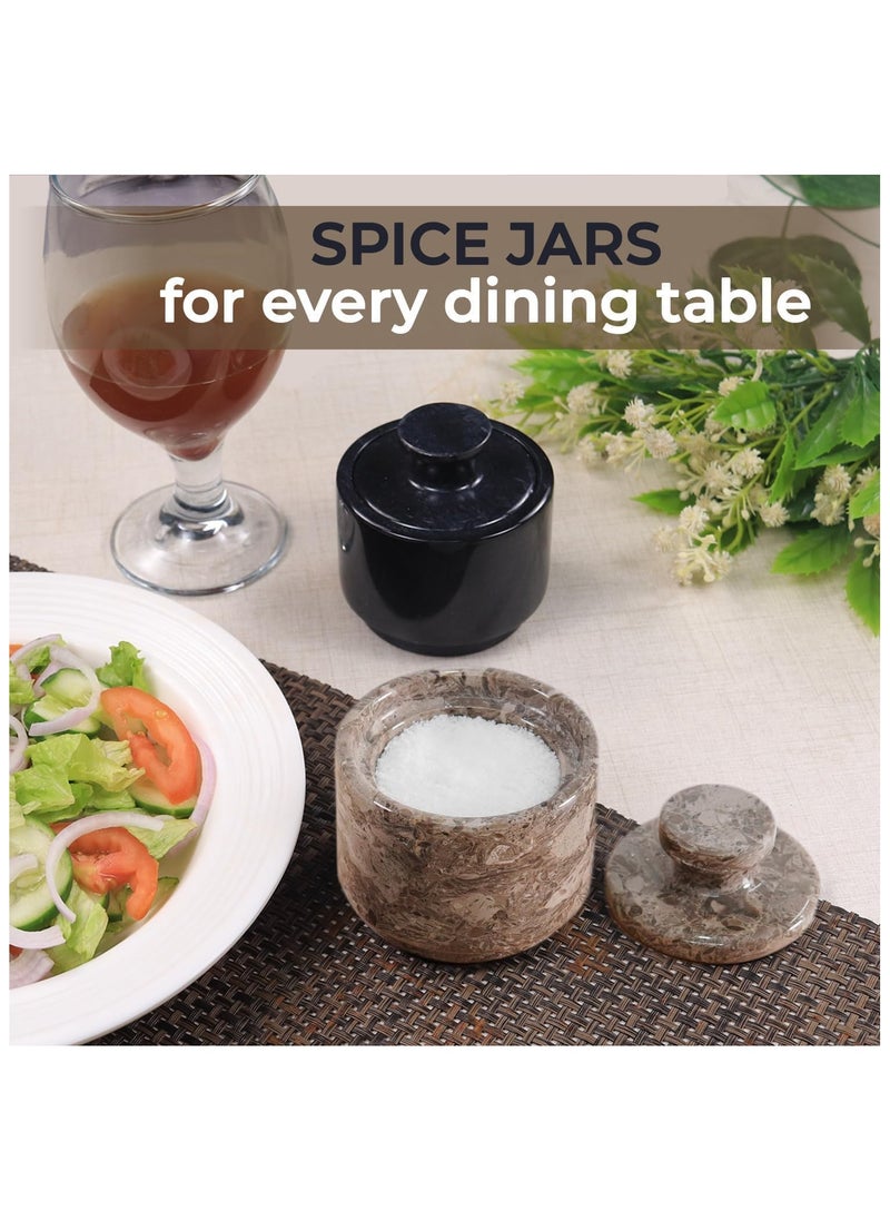 RADICALn Marble Salt Cellar 3" Black & Oceanic Sugar Dispenser with Lid Home Décor, Ideal Sugar & Salt Containers For Kitchen Storage  - Image 3