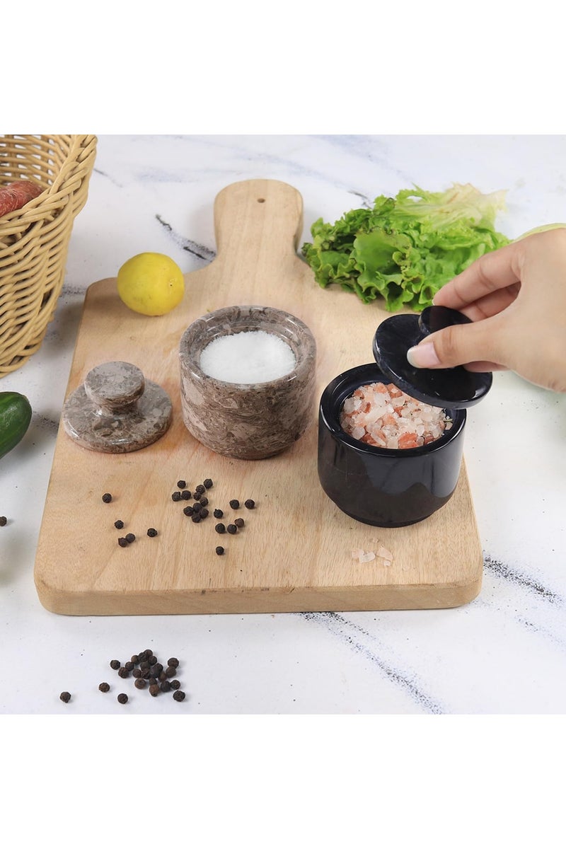 RADICALn Black & Oceanic Marble Salt Cellar with Lid | 3" Handmade Sugar & Salt Container for Kitchen & Home Décor - Image 2