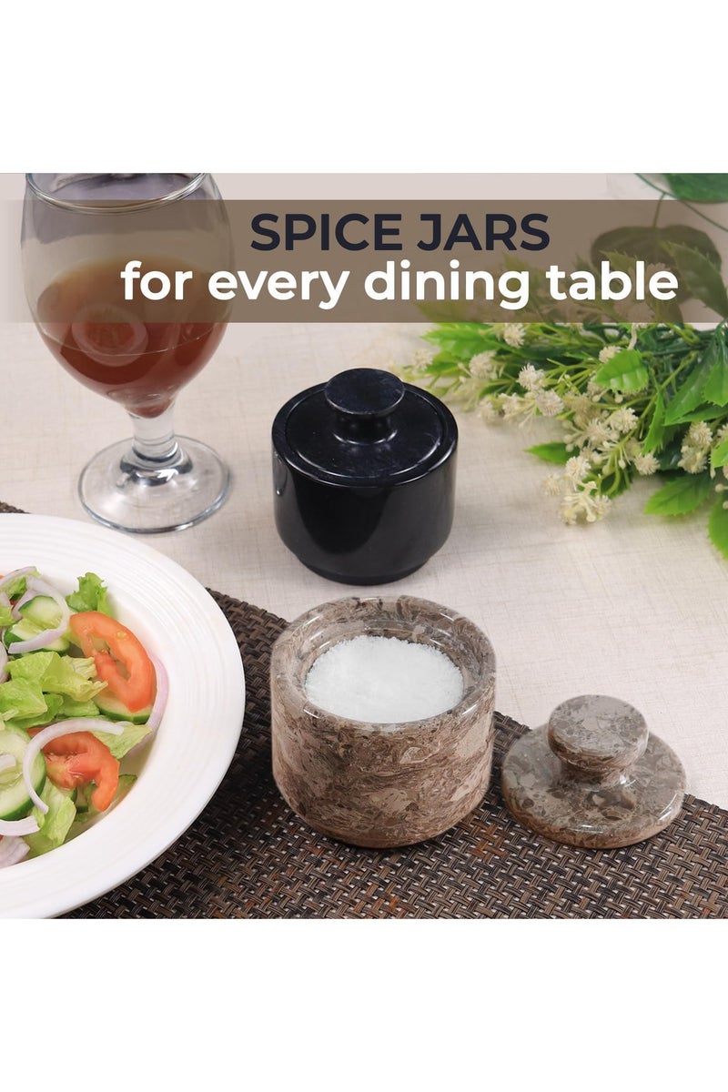 RADICALn Black & Oceanic Marble Salt Cellar with Lid | 3" Handmade Sugar & Salt Container for Kitchen & Home Décor - Image 3