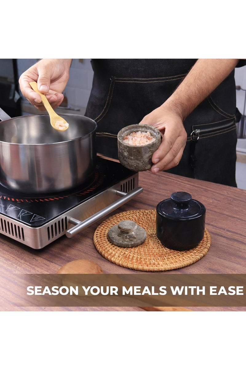 RADICALn Black & Oceanic Marble Salt Cellar with Lid | 3" Handmade Sugar & Salt Container for Kitchen & Home Décor - Image 4