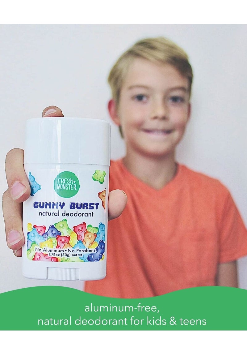 Fresh Monster - Fresh Monster Natural Deodorant for Kids & Teens, Aluminum Free, Paraben Free, Hypoallergenic Deodorant, Gummy Burst (1.76oz) - Image 1