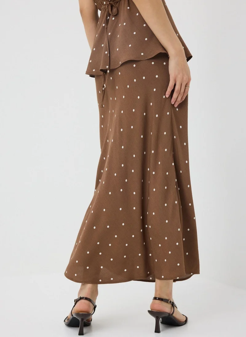 Matalan Chocolate Brown Spot Midaxi Co Ord Skirt