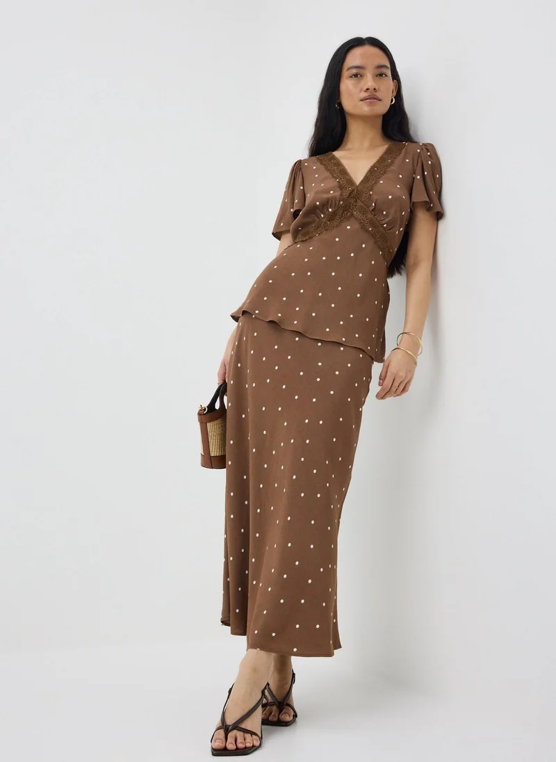 Matalan Chocolate Brown Spot Midaxi Co Ord Skirt