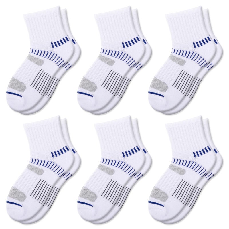 Comfoex Boys Socks Quarter Athletic Ankle Cotton Sports Socks For Kids 8-10 4-6 6-8 Years Old With Cushioned Sole 6 Pairs - Image 1