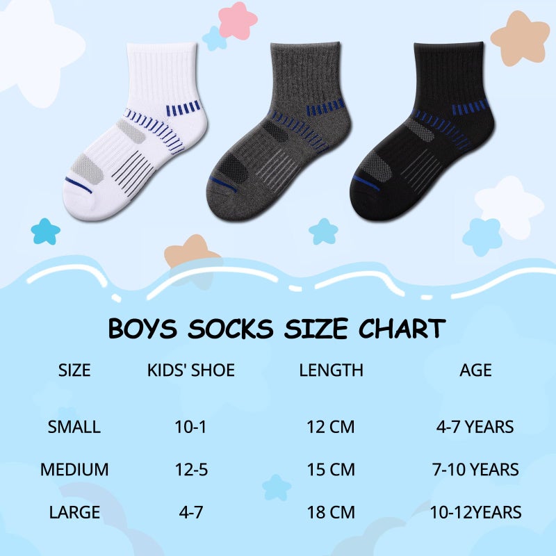 Comfoex Boys Socks Quarter Athletic Ankle Cotton Sports Socks For Kids 8-10 4-6 6-8 Years Old With Cushioned Sole 6 Pairs - Image 3