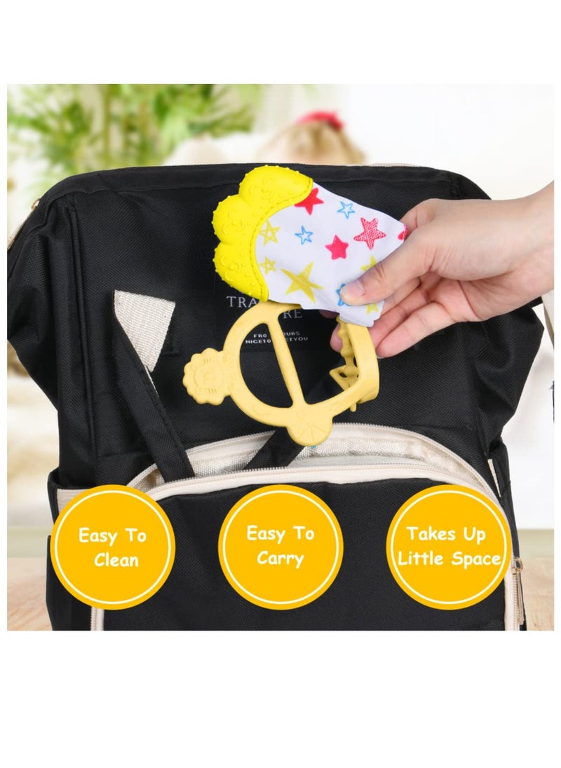 Bebiland - 2PCS Teething Mittens for Baby, Includes Baby Chew Toy and Teething Glove, Silicone Mitten Teether Glove, Infant Soothing Pain Relief Mitt Baby Teether Mits for Baby (Yellow) - Image 1
