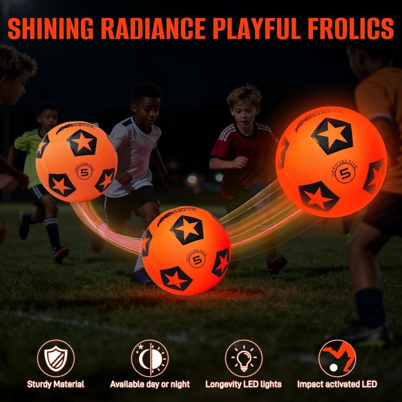 SETOXYX Light Up Soccer Ball, Glow in The Dark Soccer Ball with LED, Size 5 Night Sports Gear Games, Christmas Birthday Gifts for Boys Kids & Teens Age 8-15 - Image 4