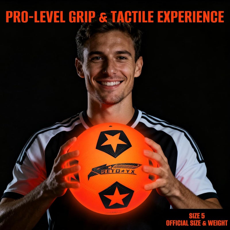SETOXYX Light Up Soccer Ball, Glow in The Dark Soccer Ball with LED, Size 5 Night Sports Gear Games, Christmas Birthday Gifts for Boys Kids & Teens Age 8-15 - Image 5