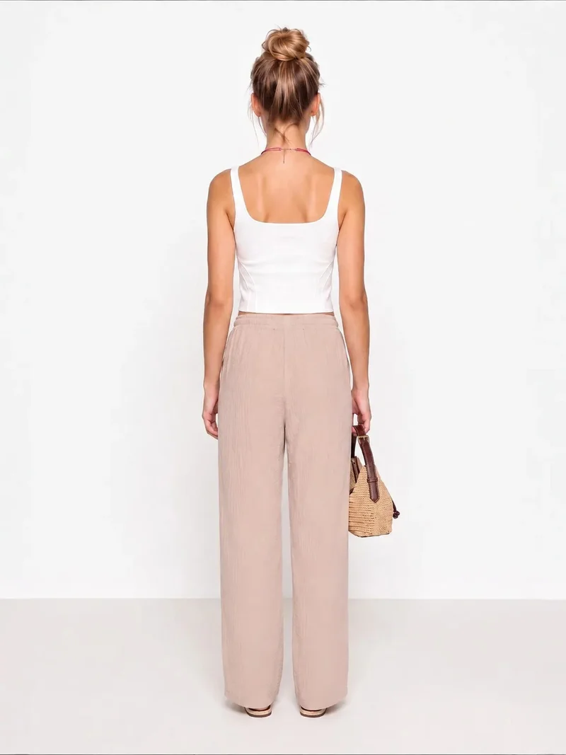 هابينس اسطنبول ISTANBUL Wide Leg Drawstring Waist Pants with Binding Detail
