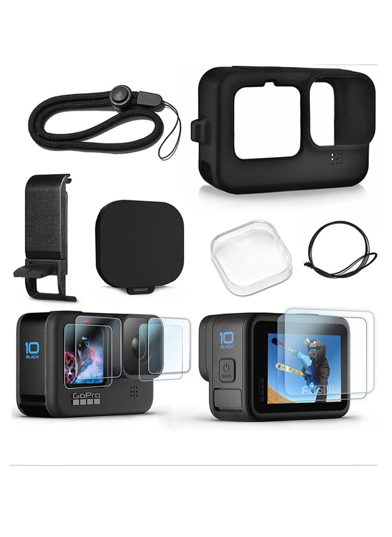 Generic Protective Silicone Rubber Sleeve Case with Lanyard, Lens Cap for Go Pro Hero 12 Action Camera (Black)  - Image 1