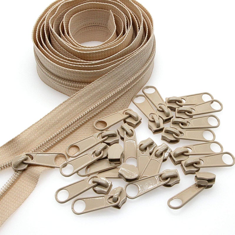 Leekayer #5 Beige Nylon Coil Zippers by The Yards Bulk 10 Yards with 25pcs Sliders for DIY Tailor Sewing Craft,Bag,Luggage,Dress,Sofa Cushion,Pillow(Beige) - Image 1