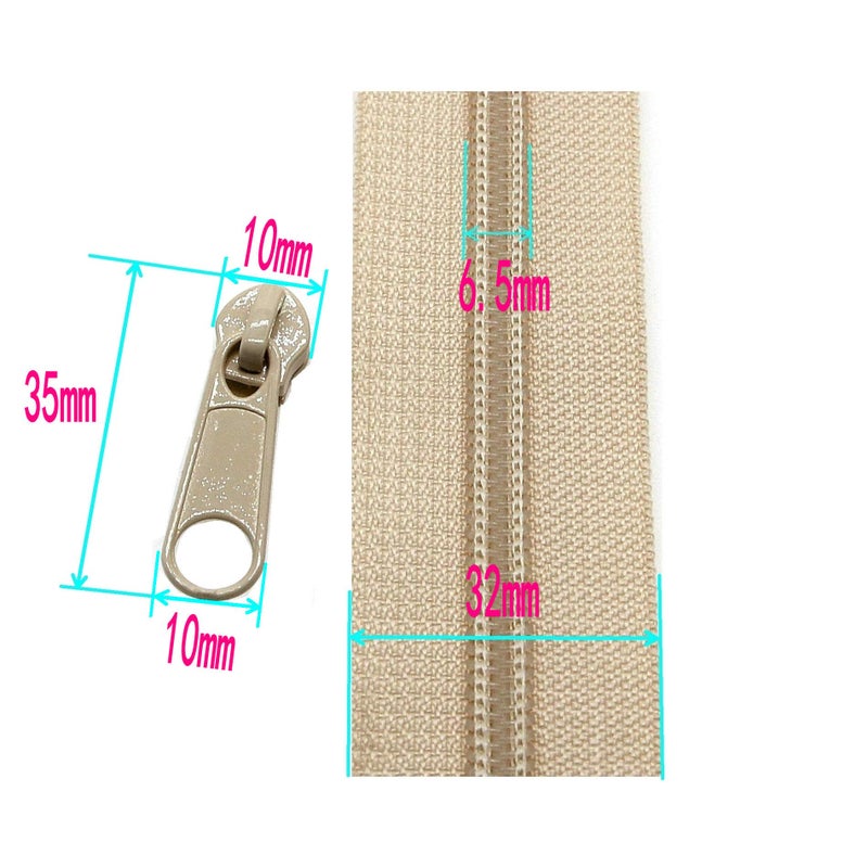 Leekayer #5 Beige Nylon Coil Zippers by The Yards Bulk 10 Yards with 25pcs Sliders for DIY Tailor Sewing Craft,Bag,Luggage,Dress,Sofa Cushion,Pillow(Beige) - Image 2