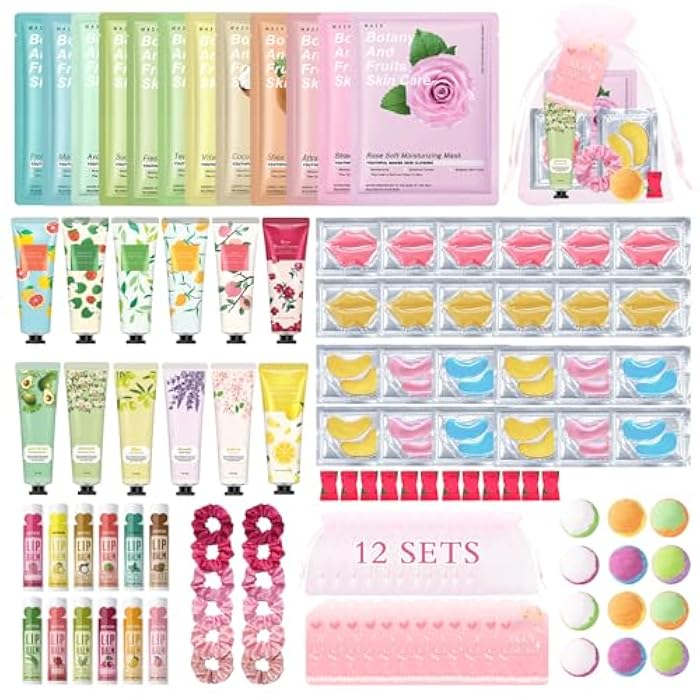 QIUFSSE 120 PCS Spa Party Supplies for Girls & Women,Spa Party Favors Include Face Masks Skincare,Hand Cream,Lip Balm,Eye Masks,Lip Mask,Foot Bath Bombs,Slumber Sleepover Party Supplies for Girls - Image 1