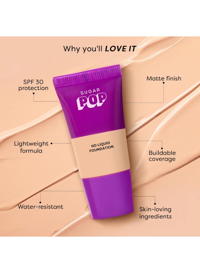 سكر بوب كريم أساس سائل SUGAR POP HD (عبوة أنبوبية) بمعامل حماية SPF 30 | يدوم حتى 16 ساعة | تغطية كاملة | مقاوم للماء | لمسة نهائية مطفية | 18 مل - درجة 13 Raisin - Image 2