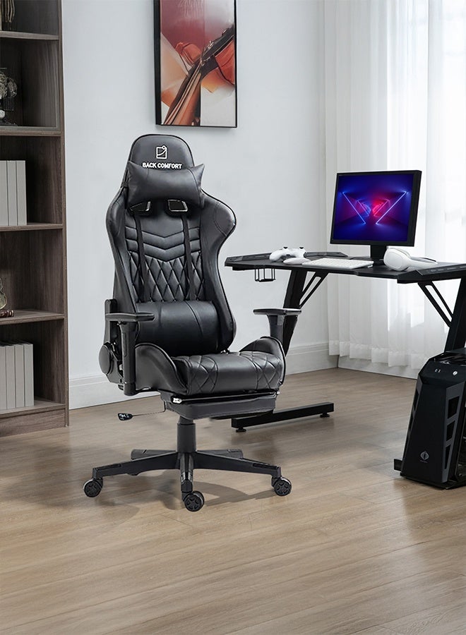 BACK COMFORT Luxury Gaming Chair with Reclining Backrest, Premium Leather, Neck and Foot Support  - Image 2