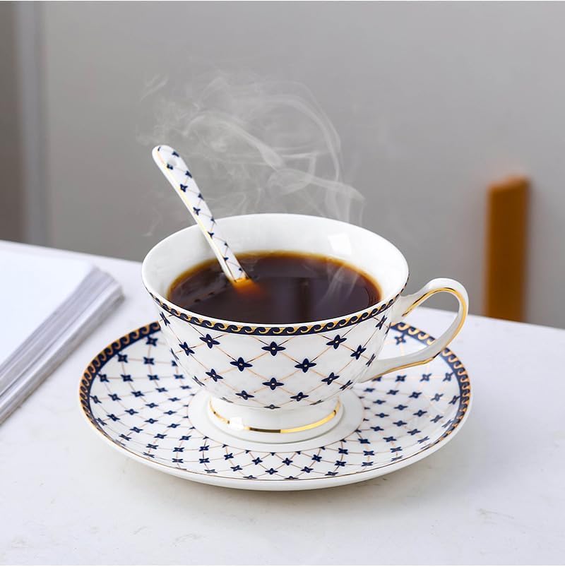 E - Ezra Diwali Gifts Fine Bone China Espresso Cup & Saucer Set 200 Ml (Set of 6) Stoneware Tea Coffee Cups Festival Serving - Image 4