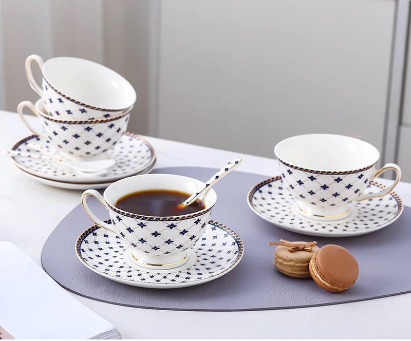 E - Ezra Diwali Gifts Fine Bone China Espresso Cup & Saucer Set 200 Ml (Set of 6) Stoneware Tea Coffee Cups Festival Serving - Image 5