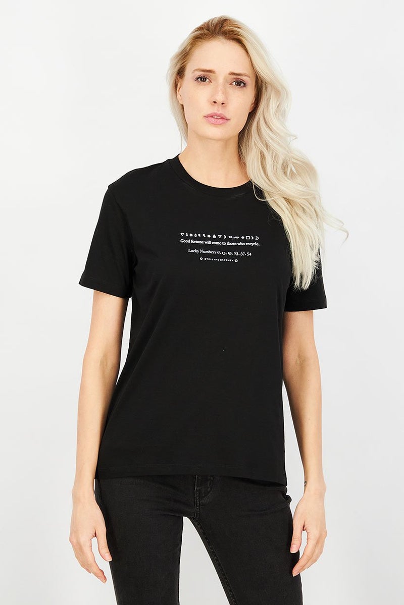 STELLA MCCARTNEY Women Crew Neck Short Sleeve Graphic Print T-shirt, Black - Image 1