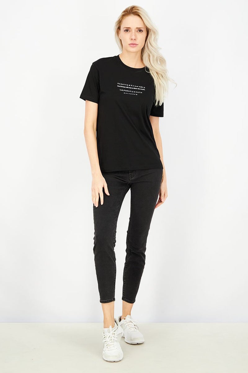 STELLA MCCARTNEY Women Crew Neck Short Sleeve Graphic Print T-shirt, Black - Image 3