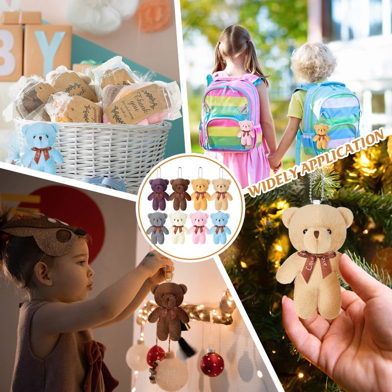 Fumete 40 Sets Small Bears Tiny Plush Bear Bulk 47 Inch Bear Keychain Mini Plush Stuffed Animals Tiny Bears Doll with Thank You Tags Organza Bag for Baby Shower Wedding Party FavorsRetro Colors - Image 4