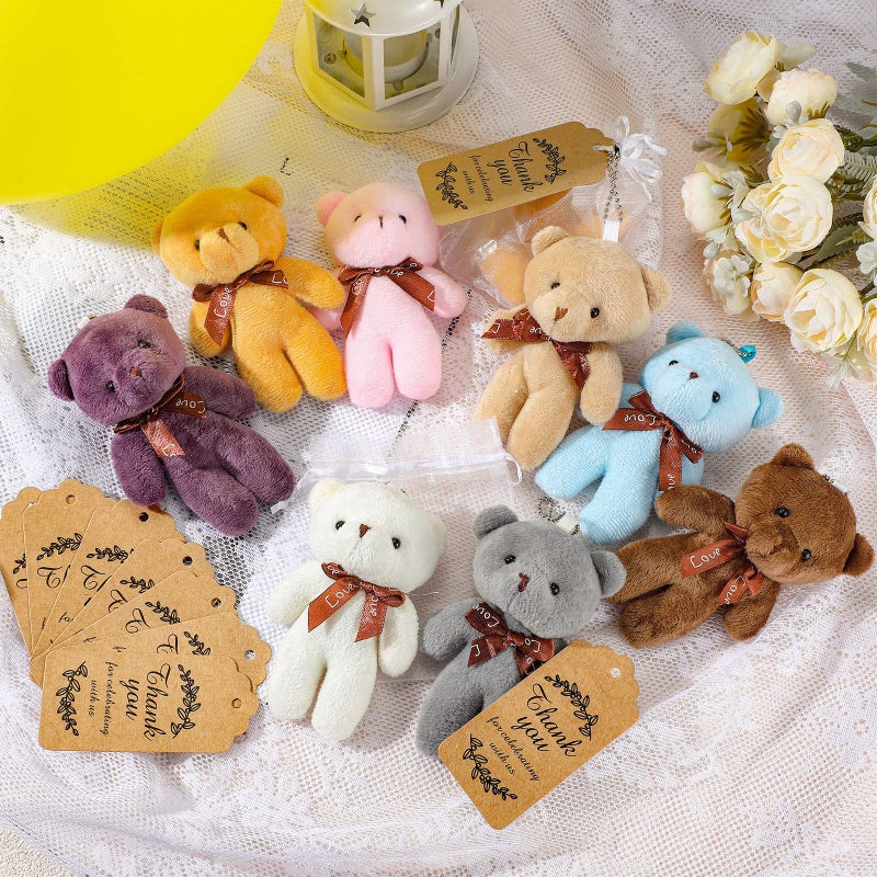 Fumete 40 Sets Small Bears Tiny Plush Bear Bulk 47 Inch Bear Keychain Mini Plush Stuffed Animals Tiny Bears Doll with Thank You Tags Organza Bag for Baby Shower Wedding Party FavorsRetro Colors - Image 5