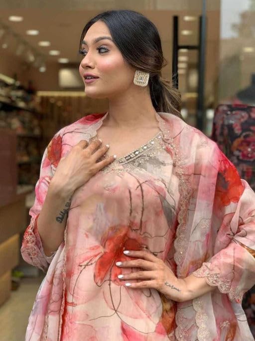 SMOWKLY Cotton Silk Blend || Dupatta Set || Kurta Pant Set || Printed Dupatta Set || Ethnic Set for Women (Pink, L) - Image 4