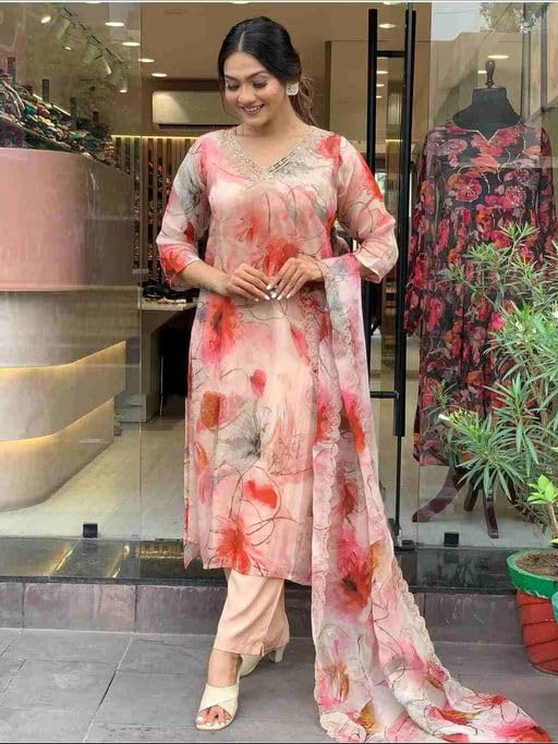 SMOWKLY Cotton Silk Blend || Dupatta Set || Kurta Pant Set || Printed Dupatta Set || Ethnic Set for Women (Pink, L) - Image 5