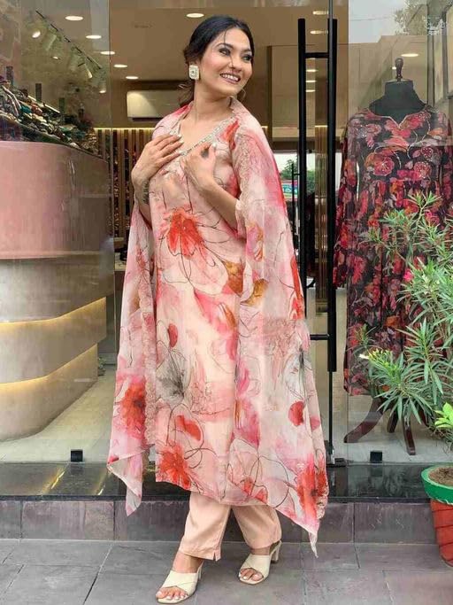 SMOWKLY Cotton Silk Blend || Dupatta Set || Kurta Pant Set || Printed Dupatta Set || Ethnic Set for Women (Pink, L) - Image 2