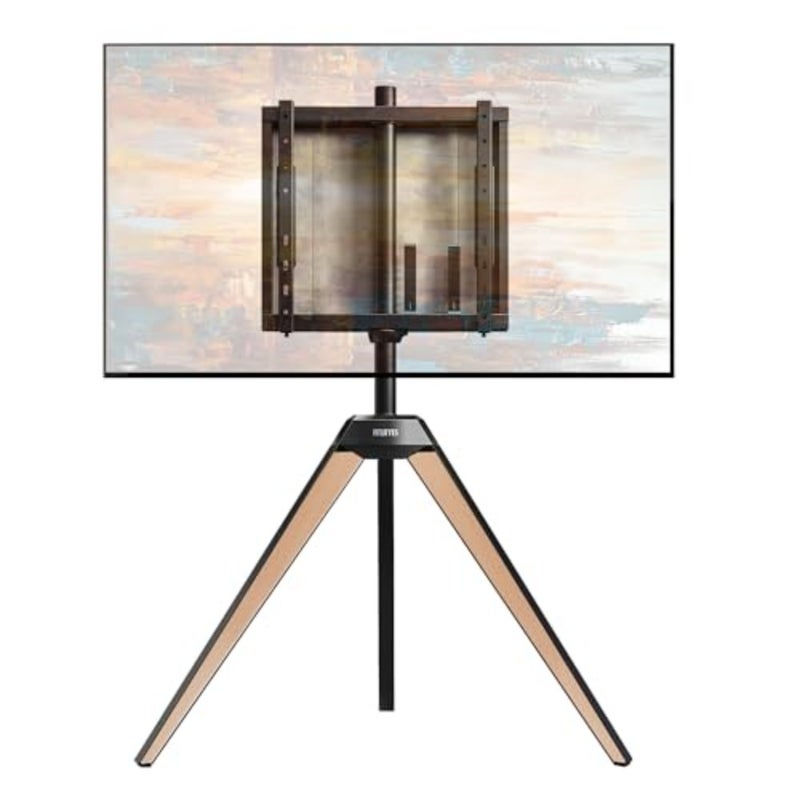 Design Corner TV Stand for 37-65 Inch TV Floor Mount Tripod Stand with Cable Management White Oak Finish Picasso Series - Image 1