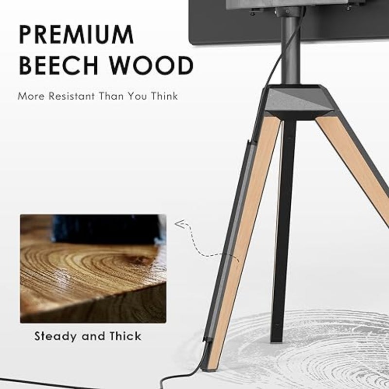 Design Corner TV Stand for 37-65 Inch TV Floor Mount Tripod Stand with Cable Management White Oak Finish Picasso Series - Image 4