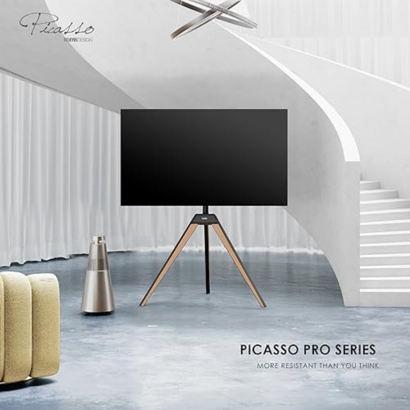 Design Corner TV Stand for 37-65 Inch TV Floor Mount Tripod Stand with Cable Management White Oak Finish Picasso Series - Image 2