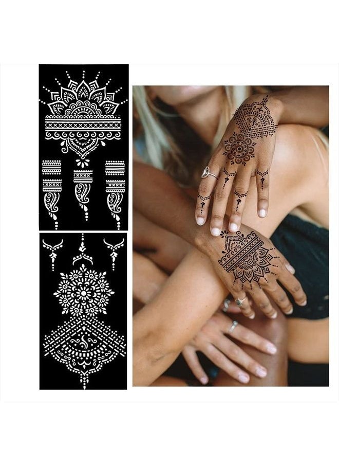 QSTOHENA - Pack of 12 Henna Temporary Tattoo Stencil Kit - 145Pcs Glitter Airbrush Tattoo Sticker Indian Arabian Black Henna Tattoo Temp for Women Kids - Image 1
