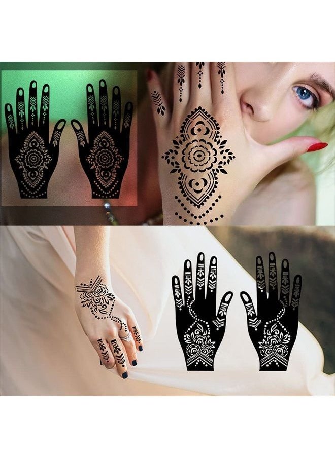QSTOHENA - Pack of 12 Henna Temporary Tattoo Stencil Kit - 145Pcs Glitter Airbrush Tattoo Sticker Indian Arabian Black Henna Tattoo Temp for Women Kids - Image 1