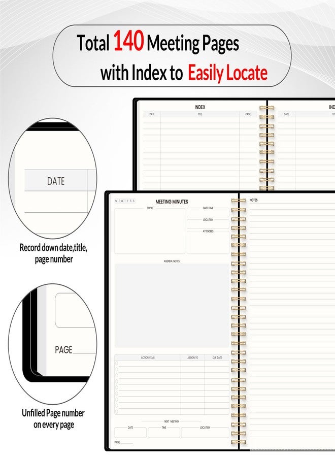 SUNEE Half Meeting Half Note 7"x10" Notebook for Work - 140 Pages, B5 Size Project Planner for Women&Men, Minutes Organizer for Meeting Notes, Ideas for Office/Business, PVC Waterproof Cover, Black - Image 4