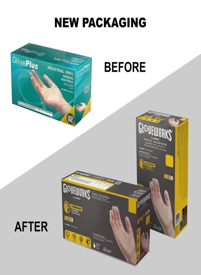 Ammex GLOVEWORKS Clear Vinyl Industrial Gloves, Box of 100, 3 Mil, Size Large, Latex Free, Powdered, Disposable, Non-Sterile, Food Safe, IV46100-BX - Image 2