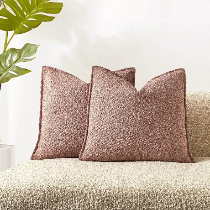 JUSPURBET Jam Boucle Throw Pillow Covers 16x16 inch Set of 2 for Couch Bedroom Sofa Living Room Decorative Soft Thick Textured Cushion Covers with Hidden Zipper - Image 1