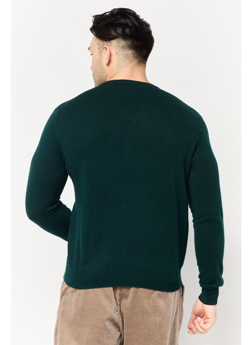 Harmont & Blaine Men V Neck Long Sleeve Brand Logo Sweater, Green  - Image 3