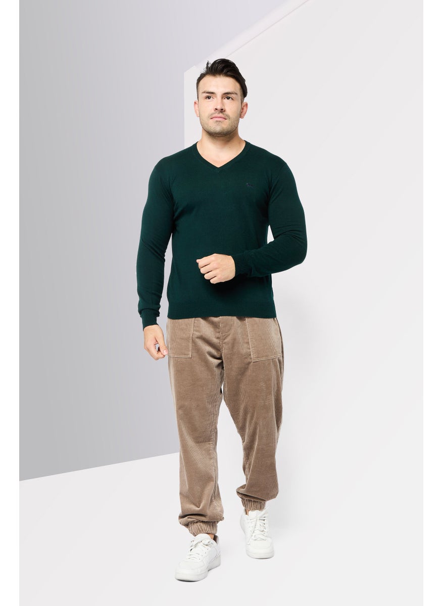 Harmont & Blaine Men V Neck Long Sleeve Brand Logo Sweater, Green  - Image 2