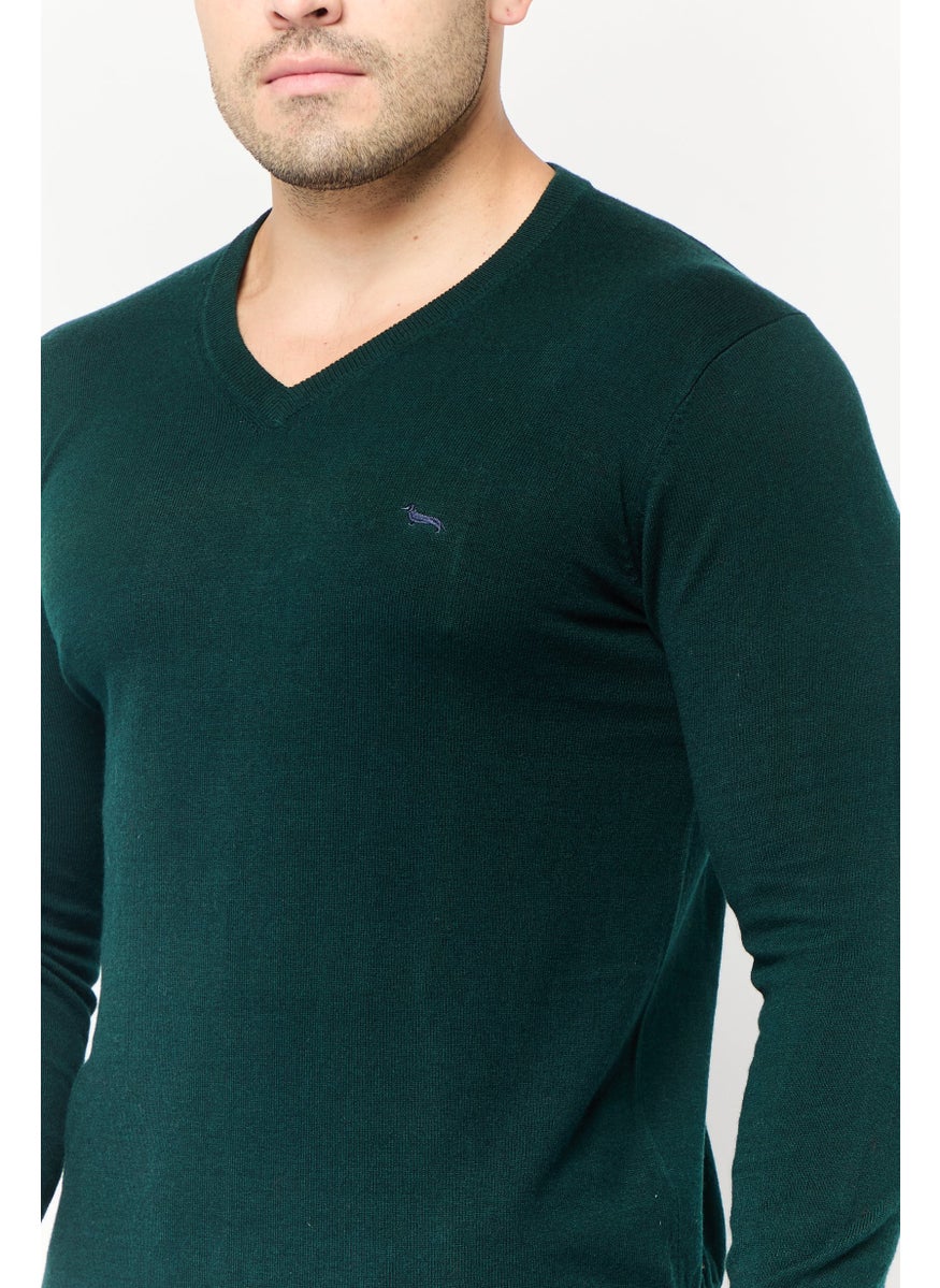 Harmont & Blaine Men V Neck Long Sleeve Brand Logo Sweater, Green  - Image 4