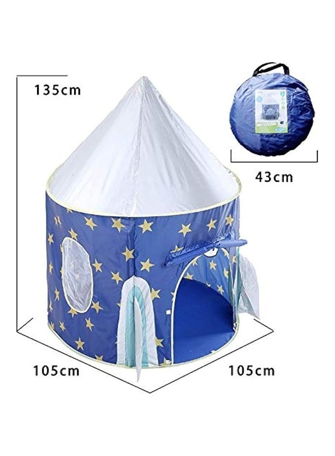 DURKU Blue Foldable Pop Up Rocket Ship Kids Tent - Space Themed Pretend Play House for Children - Image 2