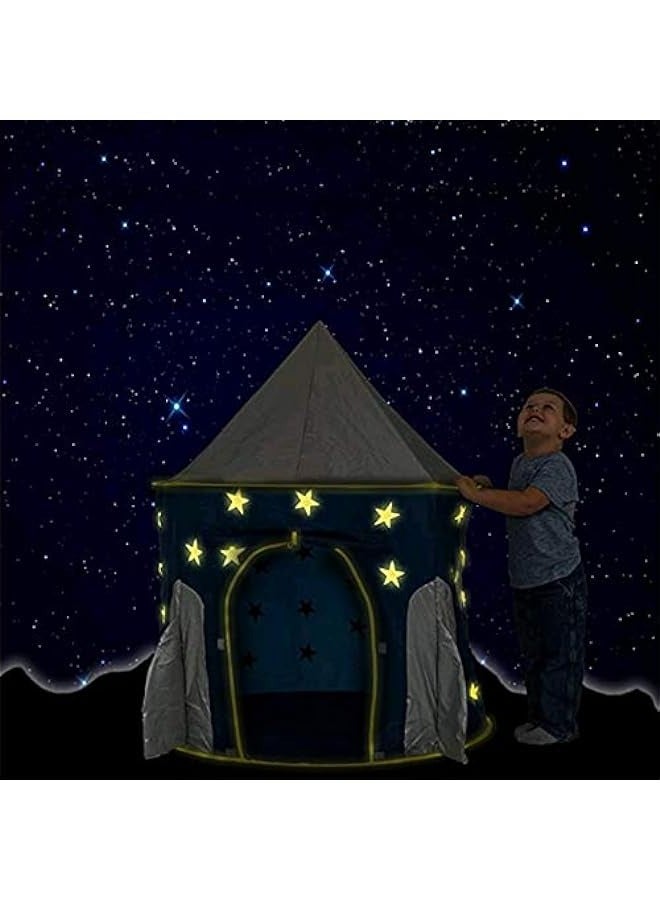 DURKU Blue Foldable Pop Up Rocket Ship Kids Tent - Space Themed Pretend Play House for Children - Image 3
